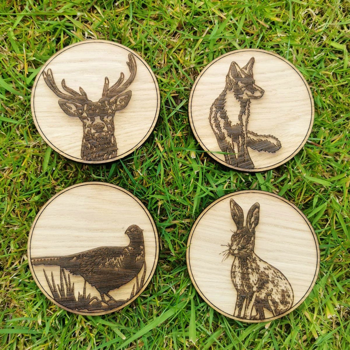Country Wildlife Rustic Coaster Gift Set 4 piece - Stag, Hare, Fox & Pheasant