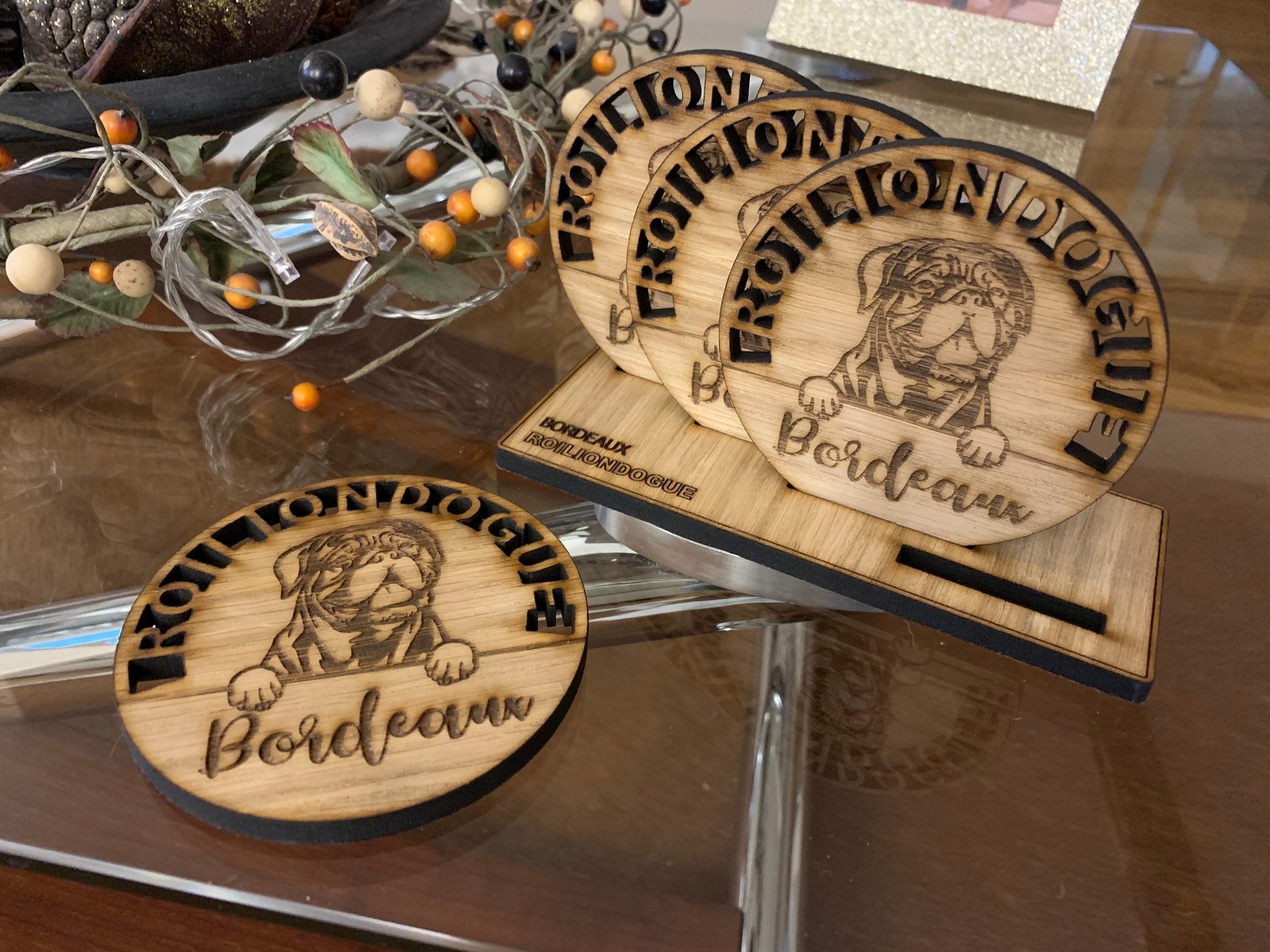 Dogue de Bordeaux Personalised Coaster and Holder set Gift
