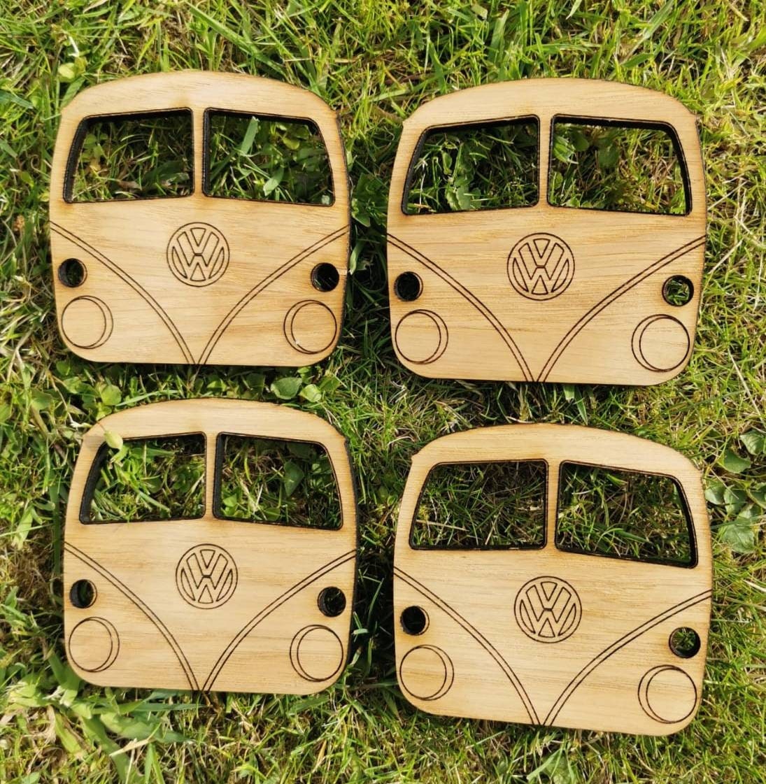 VW Transporter Camping Gift Oak Coaster