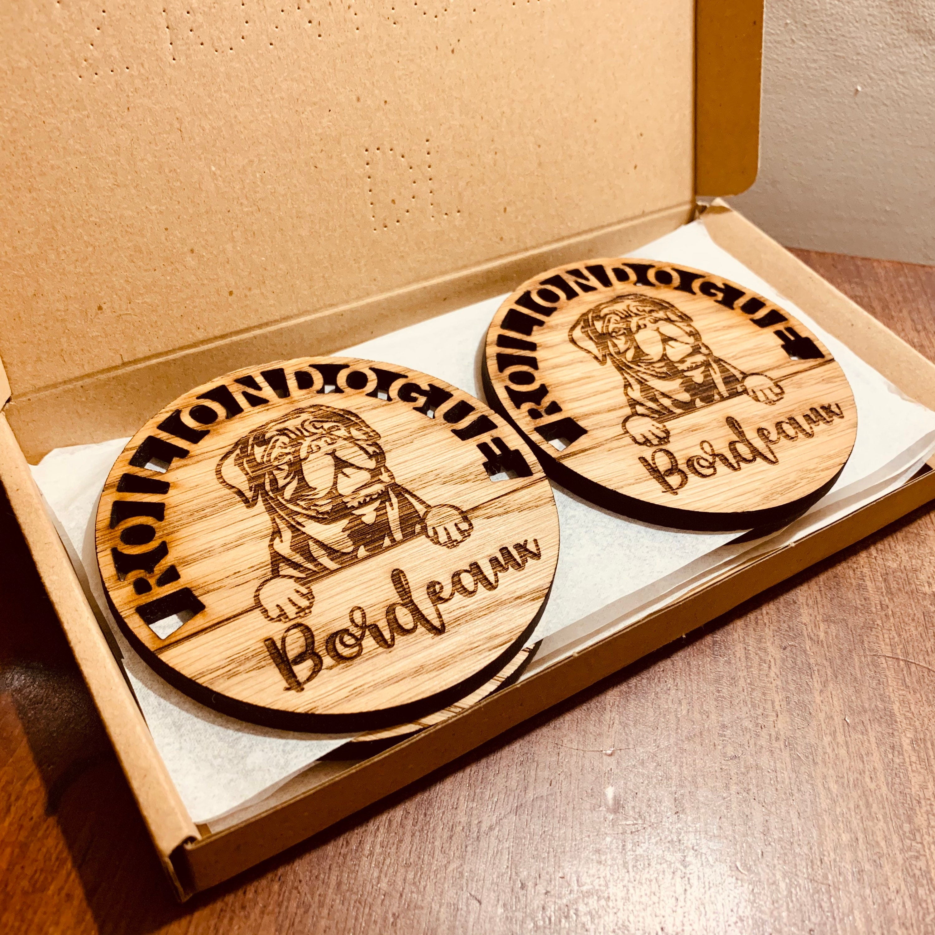 Personalised Dog Coaster + Holder (Pet Gift) - Any Dog Breed/Any Text