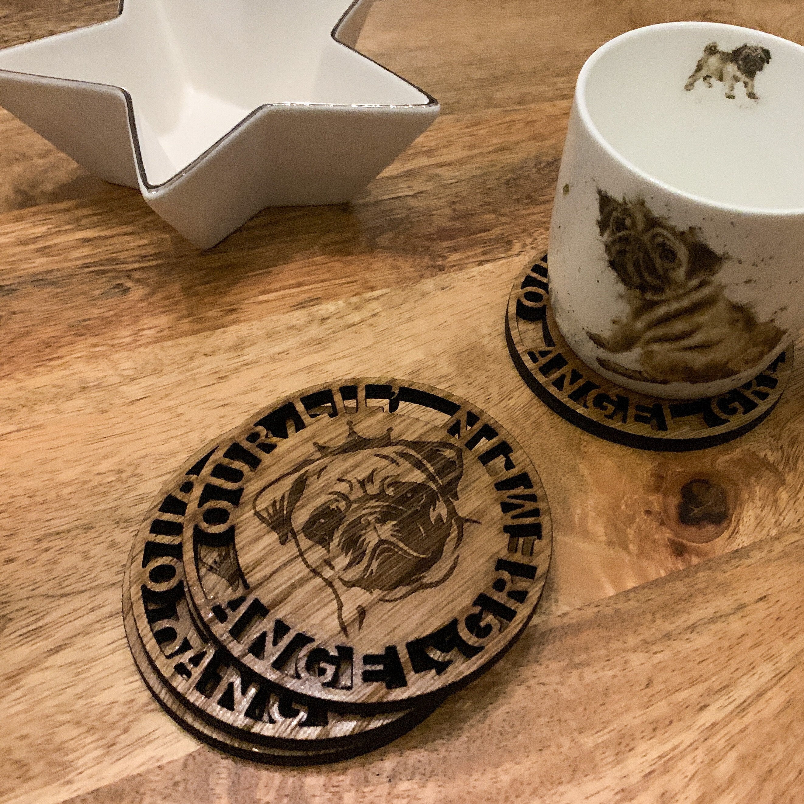 Pug Angel Gremlin Coaster Set - Funny Pet Gift Pug Lovers