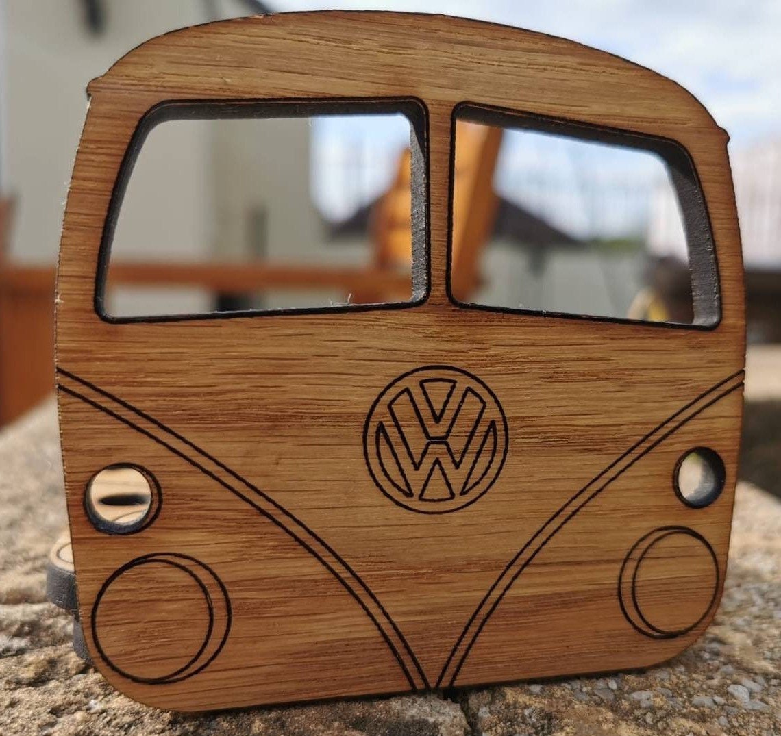 VW Transporter Camping Gift Oak Coaster