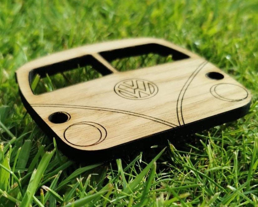 VW Transporter Camping Gift Oak Coaster