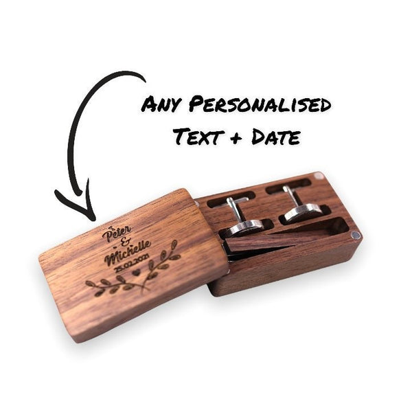 Personalised Wood Cufflinks + Tie Clip - Customised Wooden Storage Box Personalised Gifts for Him Gift for Him