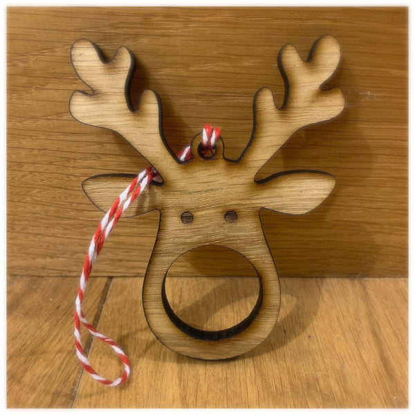 Lindor Christmas Baubles | Oak/Walnut Reindeer Rudolph Decorations | Chocolate cut out for Ferrero Rocher and Lindor/Lindt