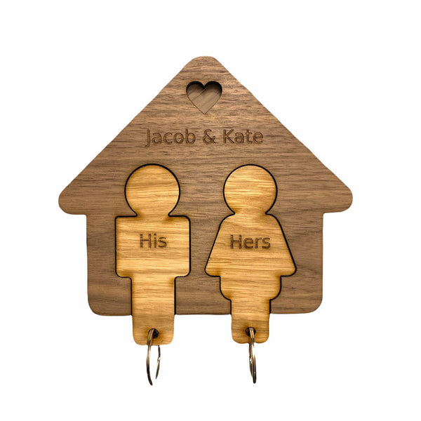 Personalised Key holder with Removable Keyrings | His and Hers First Home New Home Family Keys