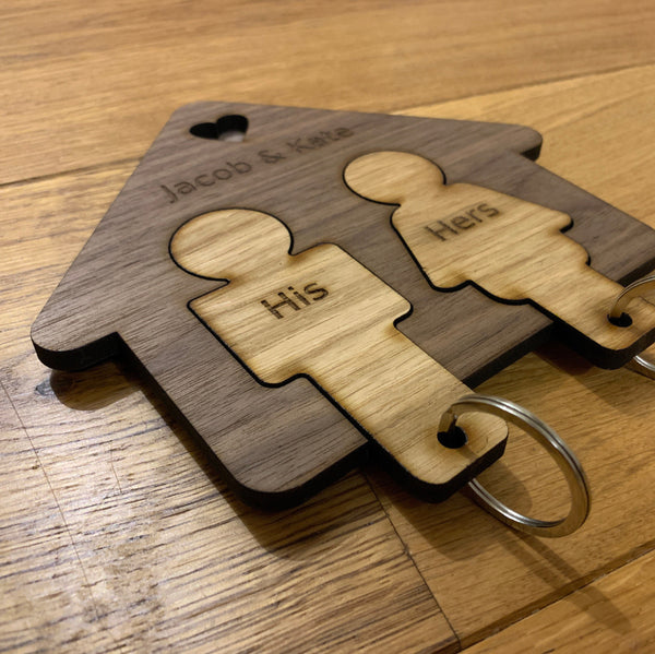 Personalised Key holder with Removable Keyrings | His and Hers First Home New Home Family Keys