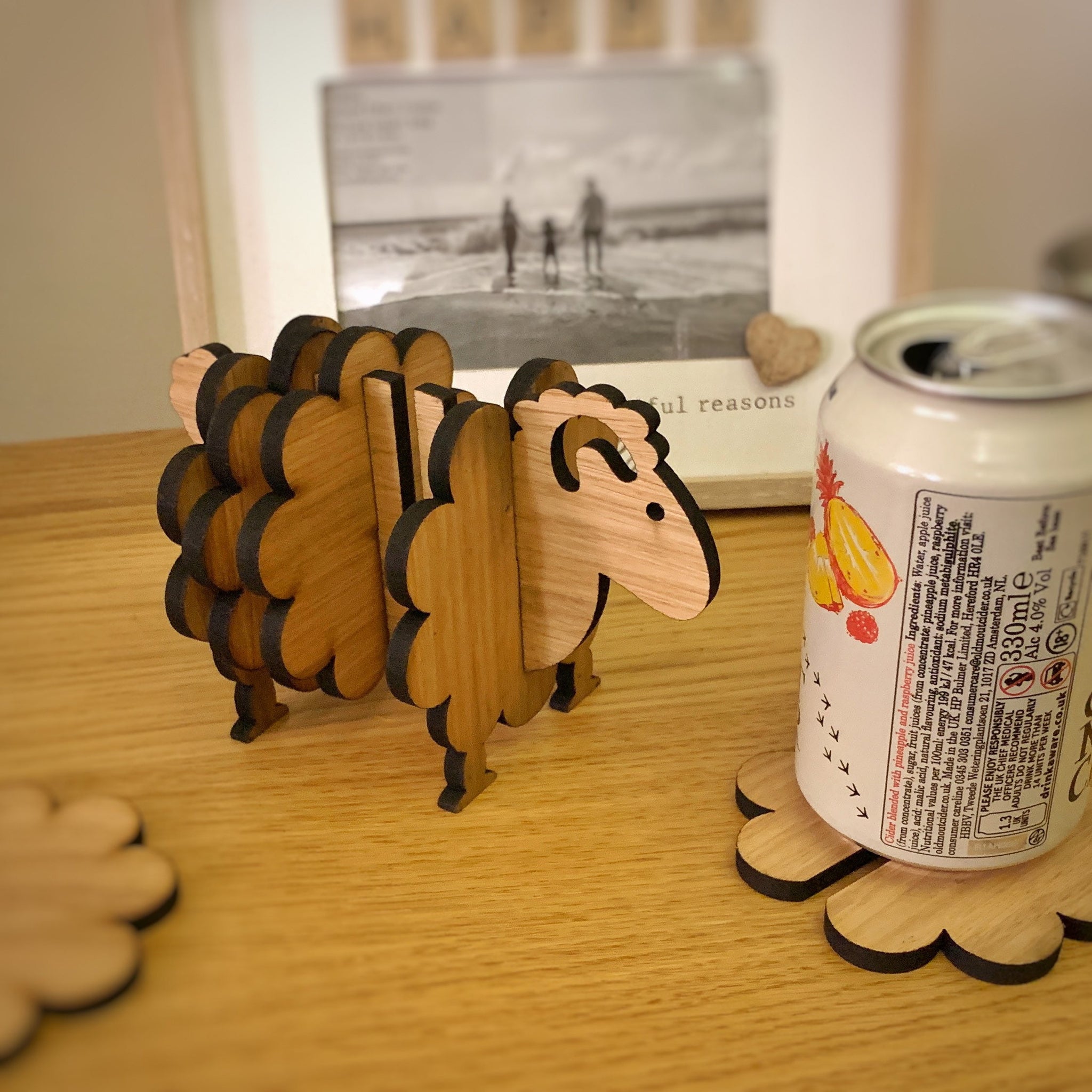 Sheep Oak Coaster Set - Home Decorative Gift