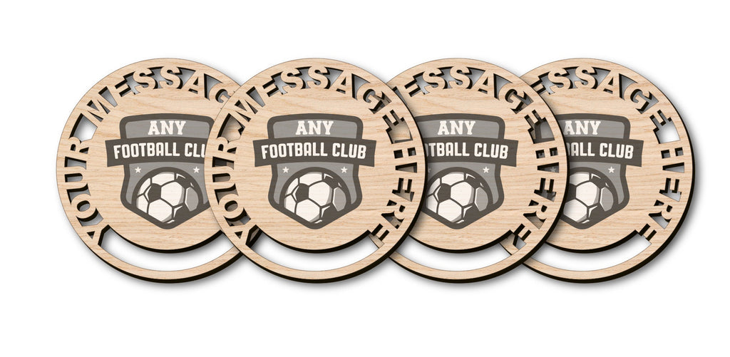 Any Football Team/Any Text - Custom Personalised Oak Drink Coaster + Holder (Sport Gift)