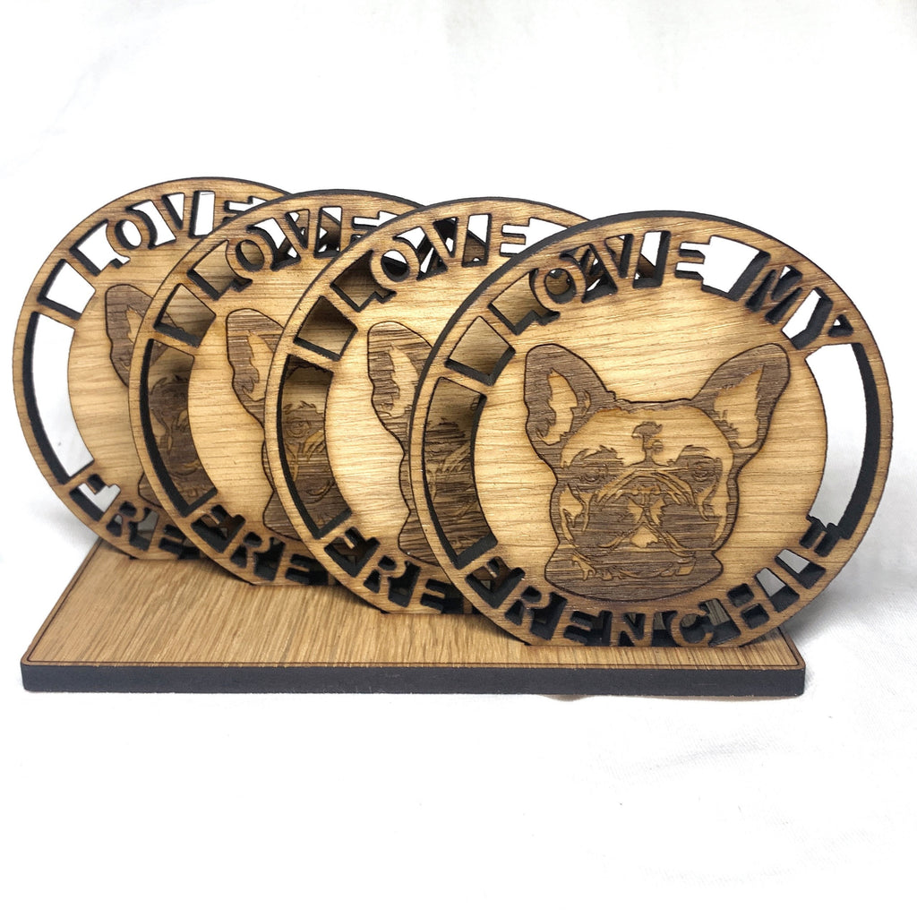 French Bulldog Personalised Coaster Set - Frenchie gift set-I love my Frenchie