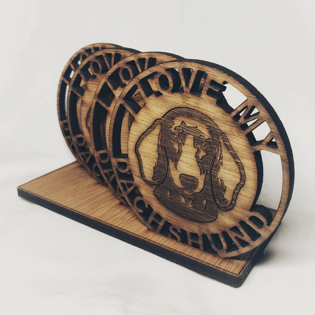 Daschund Sausage dog Personalised Coaster Set - Daschund gift set-I love my Daschund