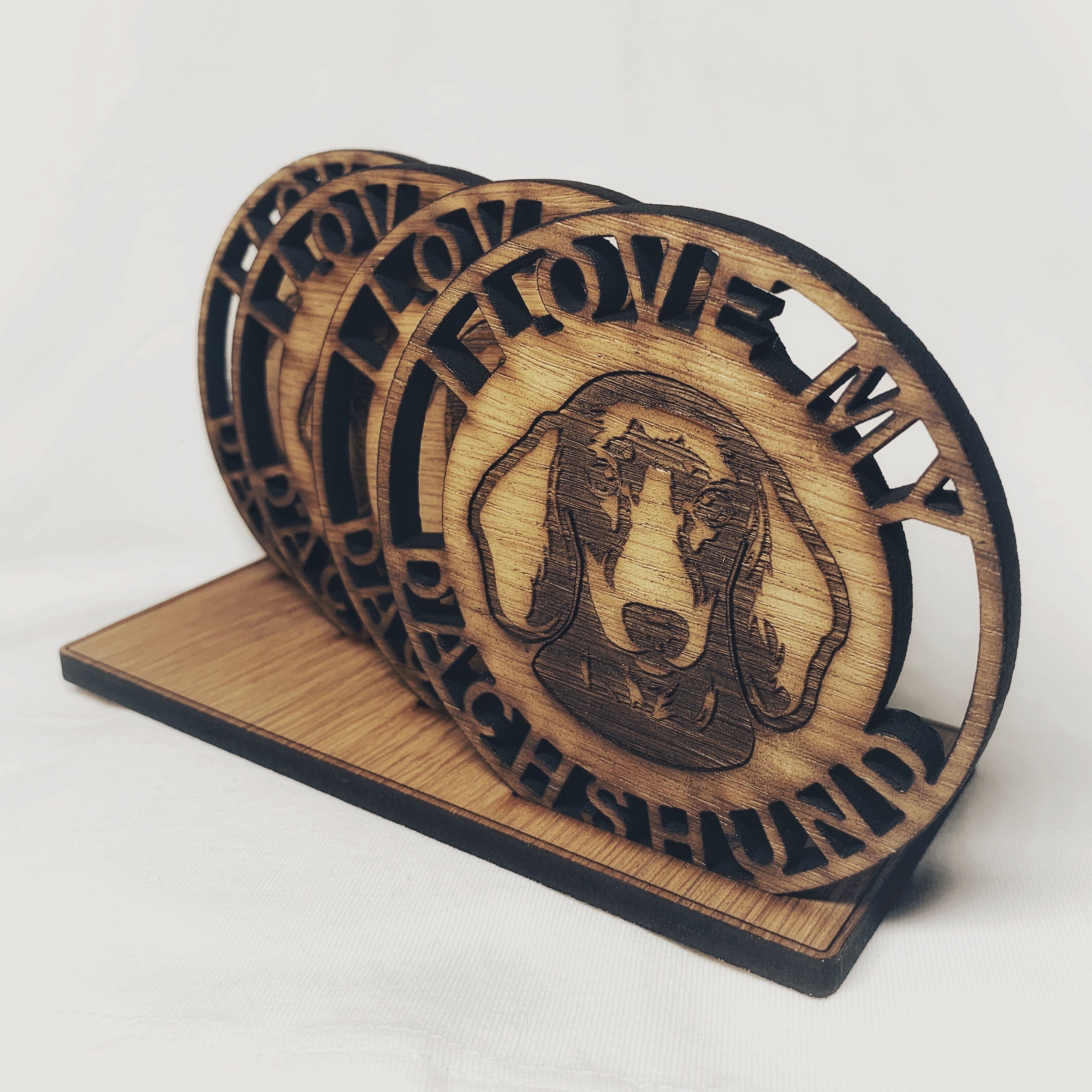 Daschund Sausage dog Personalised Coaster Set - Daschund gift set-I love my Daschund