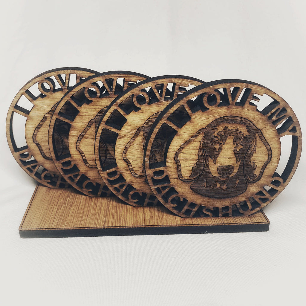 Daschund Sausage dog Personalised Coaster Set - Daschund gift set-I love my Daschund