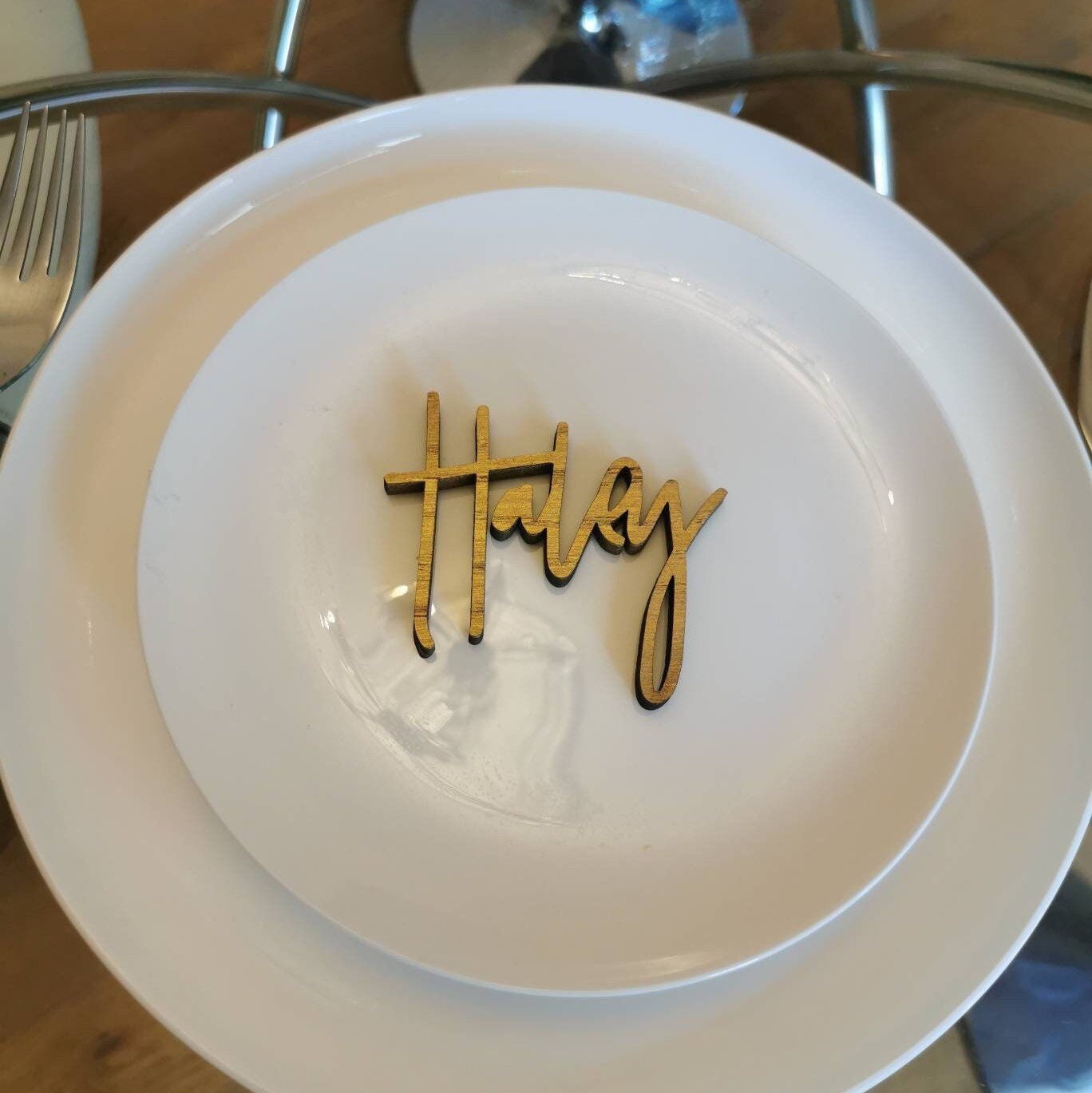 Place Setting Plate Personalised Words Family Dinner Wedding Gold Laser cut Names Guest Wedding Names Gold Acrylic Names Wood Gifts
