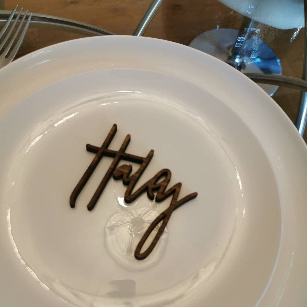 Place Setting Plate Personalised Words Family Dinner Wedding Gold Laser cut Names Guest Wedding Names Gold Acrylic Names Wood Gifts